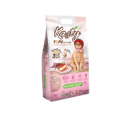 ทรายแมวเต้าหู้ kasty กลิ่นสตอเบอรี่ชีสเค้ก ขนาด 6 ลิตร_0
